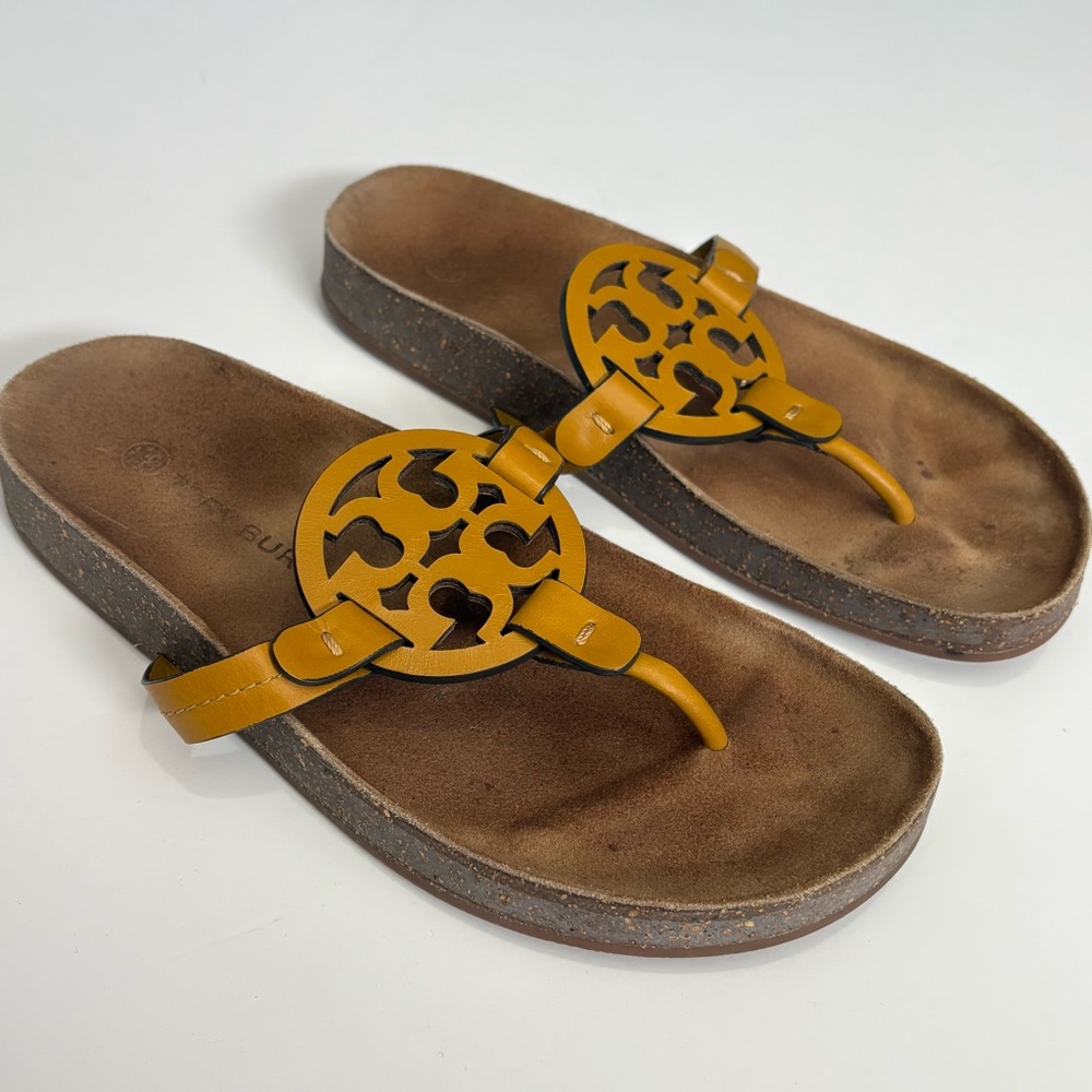 Tory Burch Cloud Leather Thong Sandals Honey Yellow Womens Size 7.5